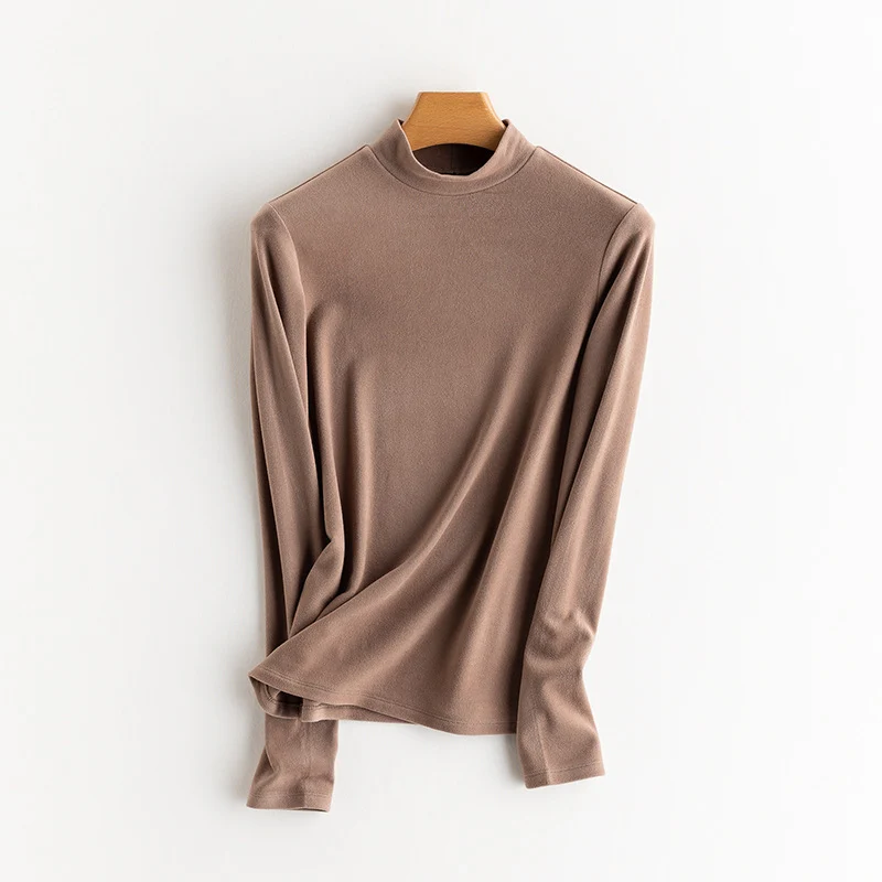 Damen Feines Langarmshirt mit Stehkragen aus Stretch‑Jersey, figurnahe Silhouette Nord Taschen