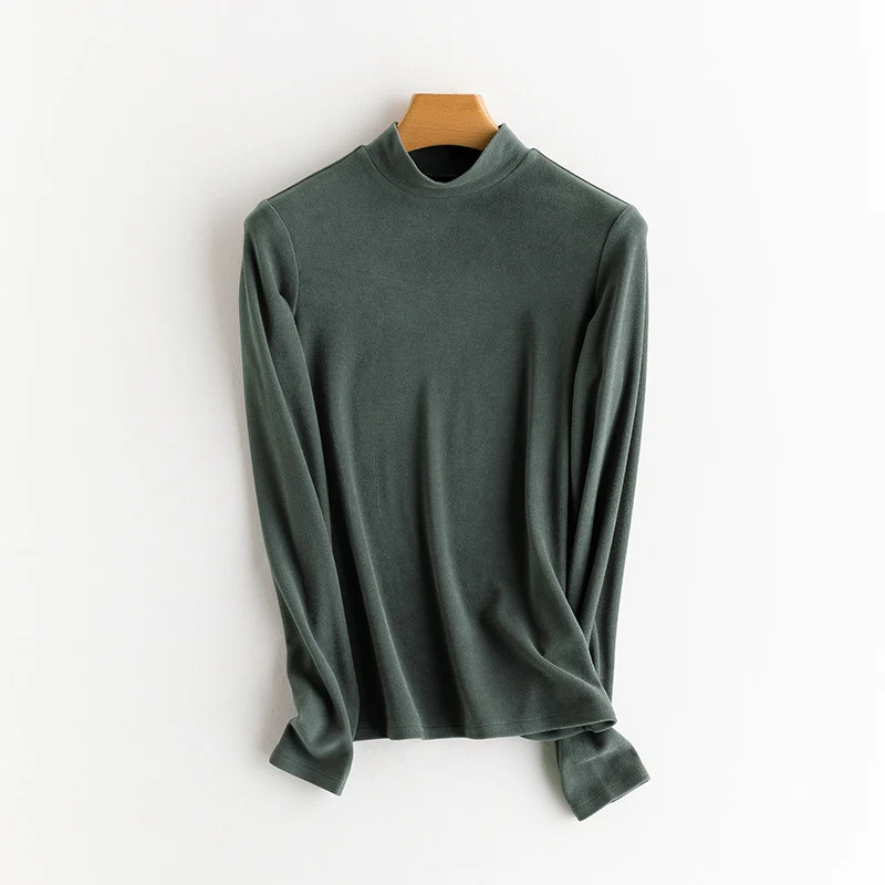 Damen Feines Langarmshirt mit Stehkragen aus Stretch‑Jersey, figurnahe Silhouette Nord Taschen