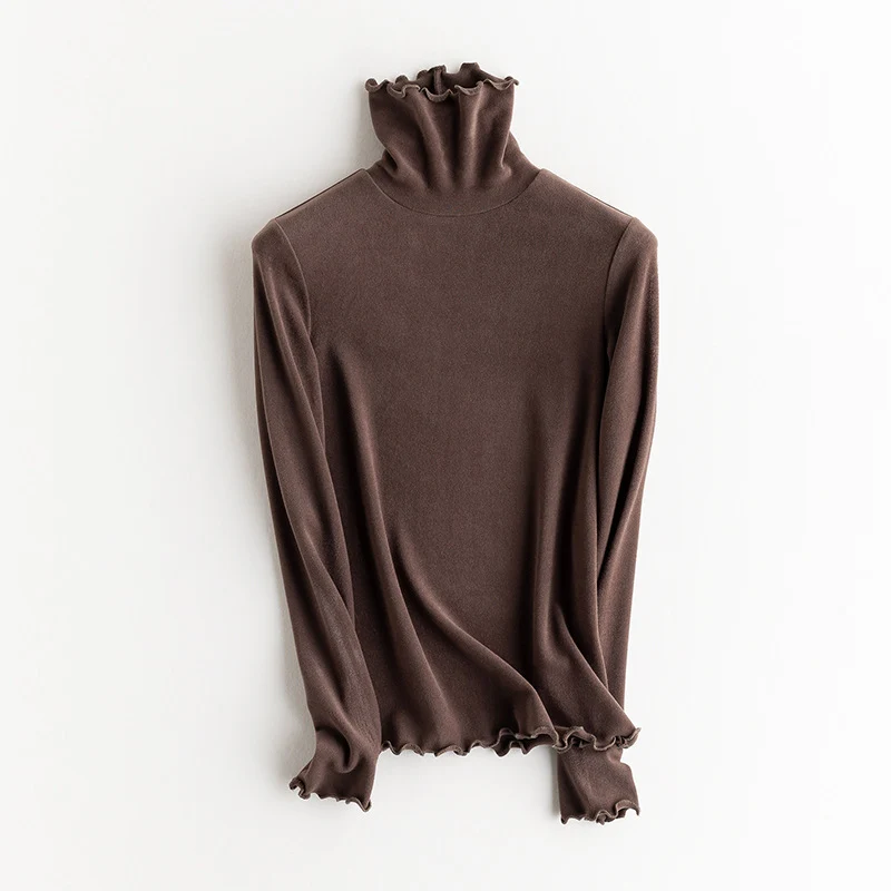 Damen Feines Langarmshirt mit Stehkragen aus Stretch‑Jersey, figurnahe Silhouette Nord Taschen