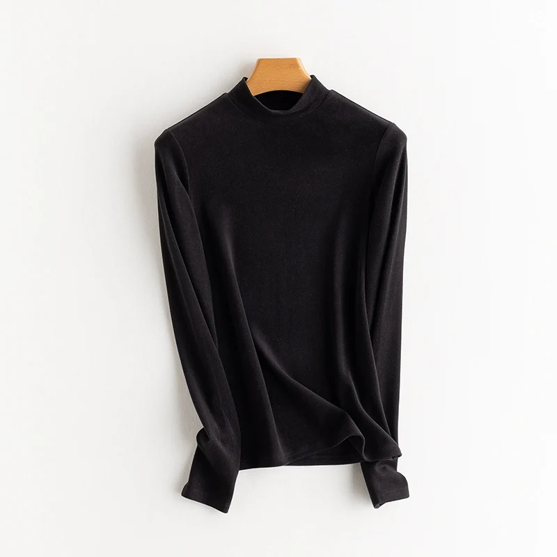 Damen Feines Langarmshirt mit Stehkragen aus Stretch‑Jersey, figurnahe Silhouette Nord Taschen