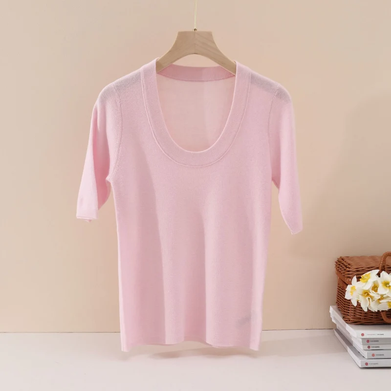 Damen Feines Feinstrick-Shirt mit tiefem Rundhals und dreiviertel Ärmeln Nord Taschen
