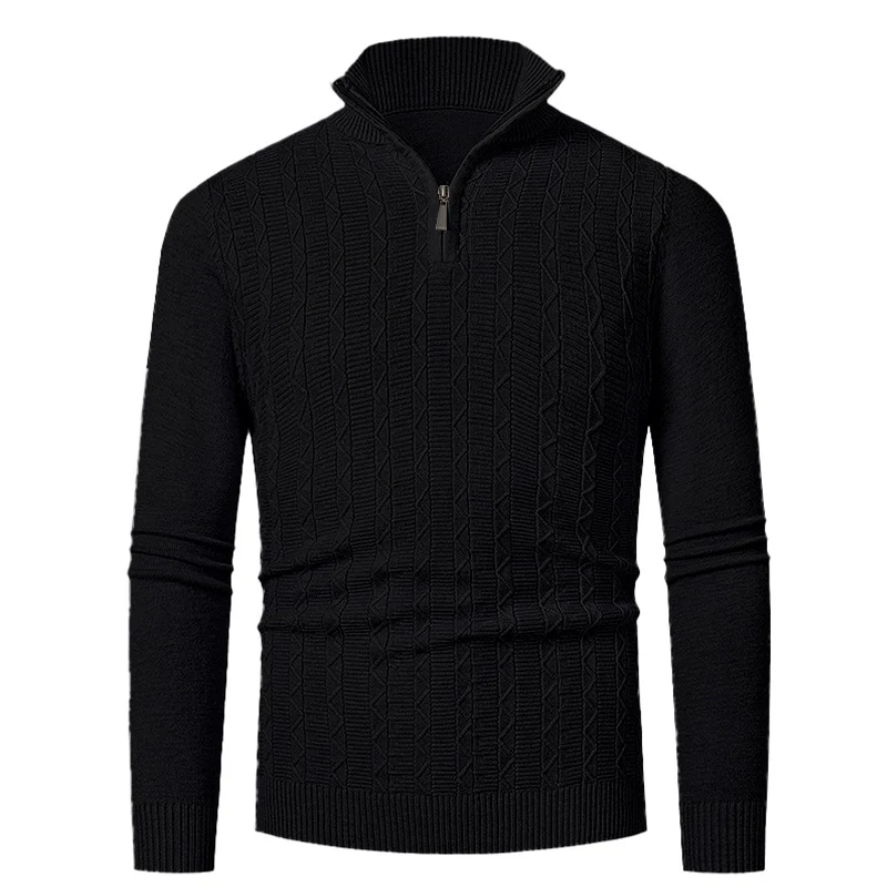 Herren Enganliegender Halbzip-Strukturpullover aus Merino‑Mix mit Zopfmuster und Stehkragen Nord Taschen