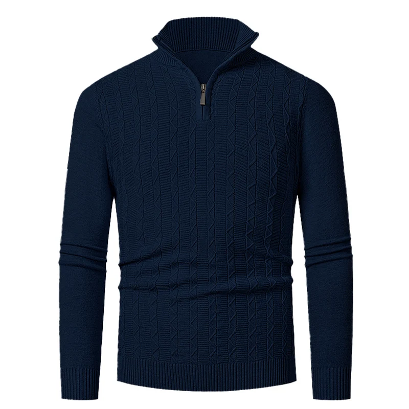 Herren Enganliegender Halbzip-Strukturpullover aus Merino‑Mix mit Zopfmuster und Stehkragen Nord Taschen