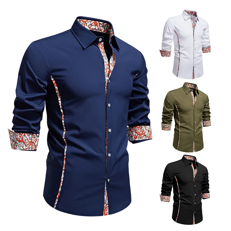 Herren Elegantes tailliertes Business-Hemd mit kontrastierter Innenblende und Paisley-Detail Nord Taschen