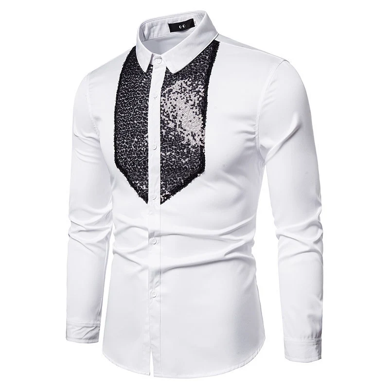 Herren Elegantes Hemd mit Pailletten-Brustplatte und tailliertem Schnitt Nord Taschen