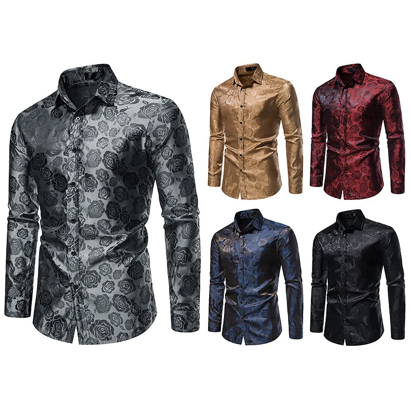 Herren Elegantes Hemd mit floralem Jacquardmuster und Satin-Glanz Nord Taschen