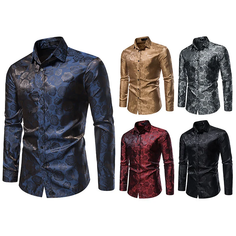 Herren Elegantes Hemd mit floralem Jacquardmuster und Satin-Glanz Nord Taschen