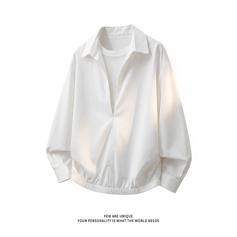 Damen Oversize-Bluse mit tiefem V-Ausschnitt, Hemdkragen und elastischem Saum Nord Taschen