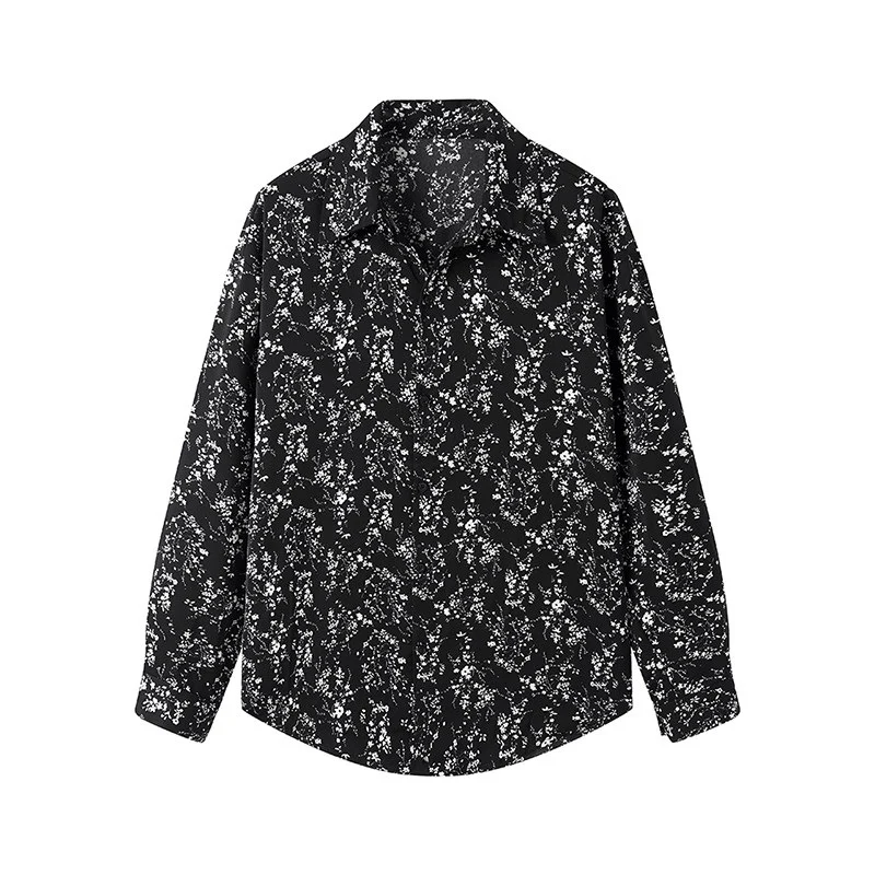 Damen Langärmliges Hemd mit floralem Allover-Print und klassischem Kragen Nord Taschen