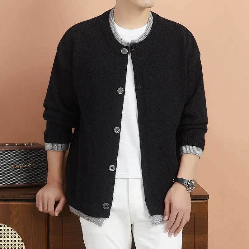 Damen Kurze Strickjacke mit Kontrastkragen und Knopfleiste Nord Taschen