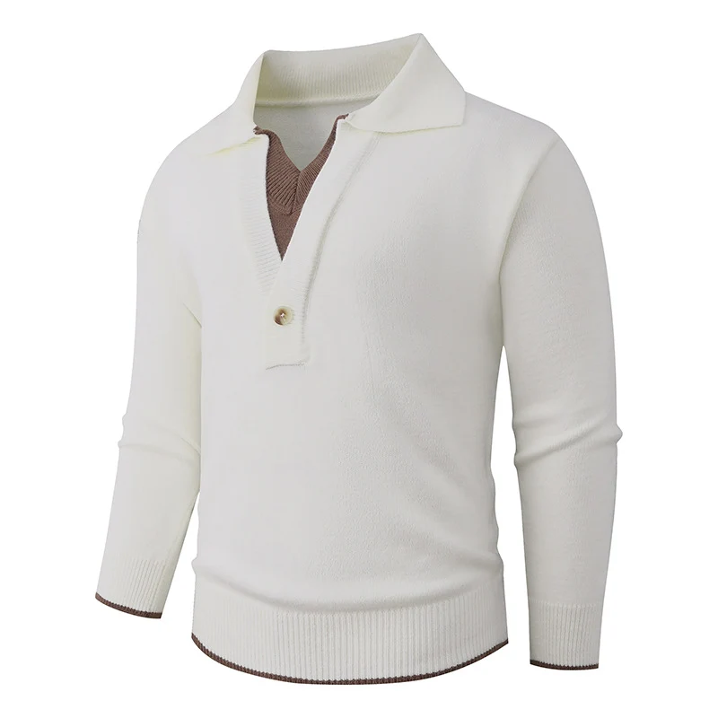 Herren Feinstrick-Pullover mit Polokragen und Ein-Knopf-Halbblende Nord Taschen