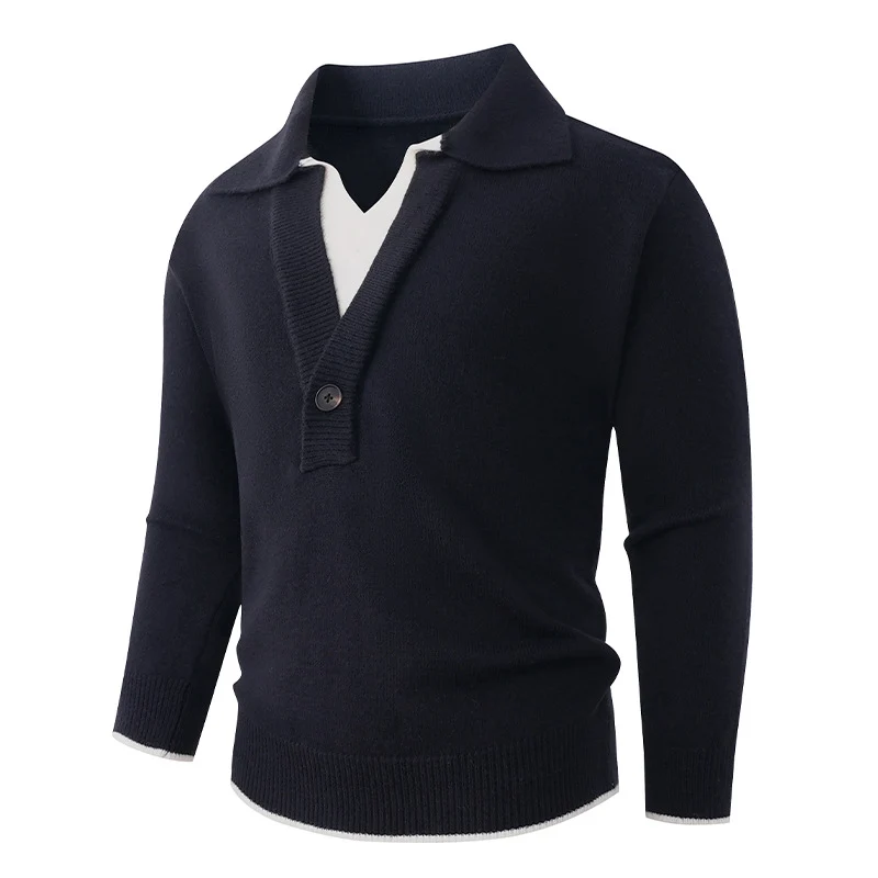 Herren Feinstrick-Pullover mit Polokragen und Ein-Knopf-Halbblende Nord Taschen