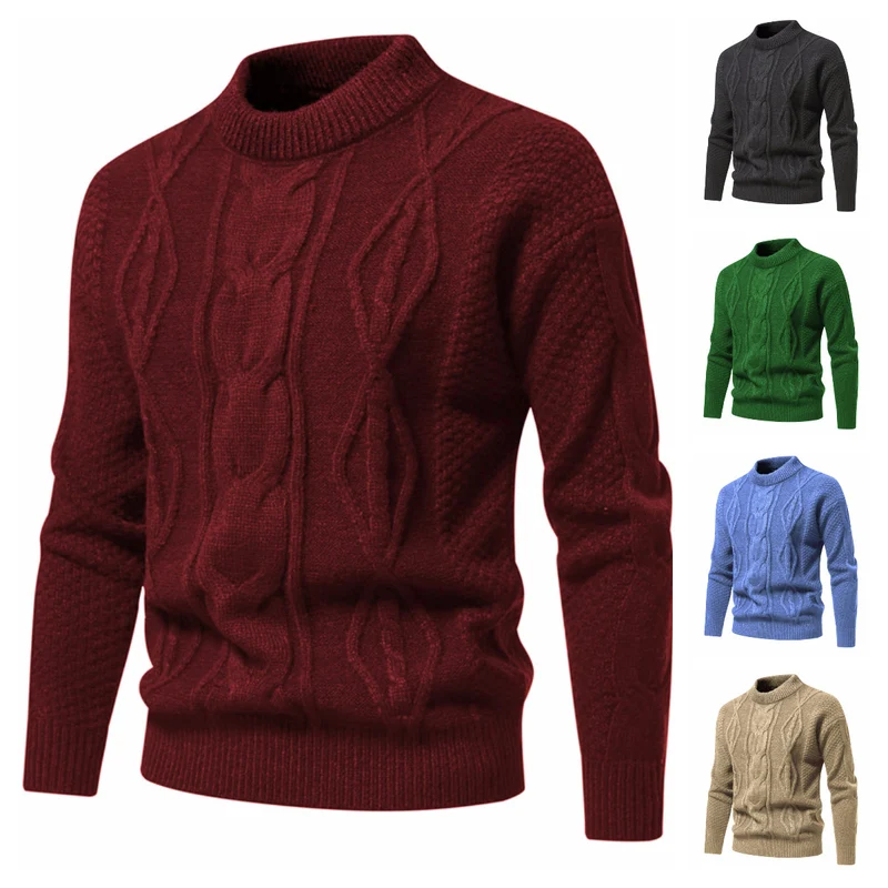 Herren Feinstrick-Pullover mit kurzem Stehkragen und Zopfstrickstruktur Nord Taschen