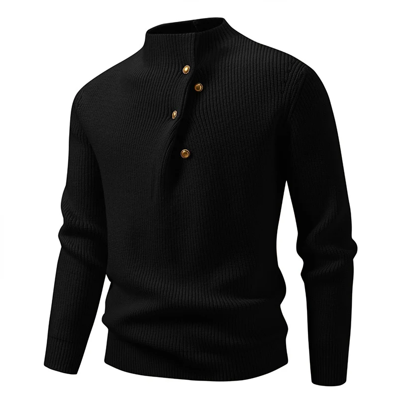 Herren Feinstrick-Pullover mit asymmetrischer Knopfleiste und Stehkragen Nord Taschen