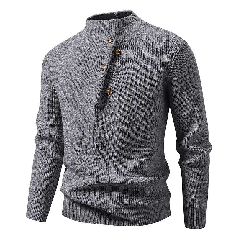 Herren Feinstrick-Pullover mit asymmetrischer Knopfleiste und Stehkragen Nord Taschen