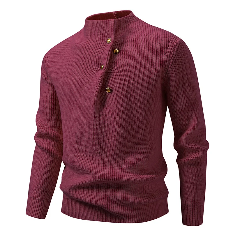 Herren Feinstrick-Pullover mit asymmetrischer Knopfleiste und Stehkragen Nord Taschen