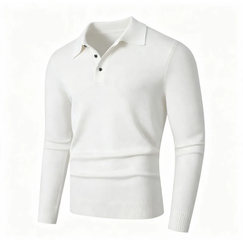 Herren Feinstrick-Poloshirt mit langem Arm und Dreiknopfleiste Nord Taschen