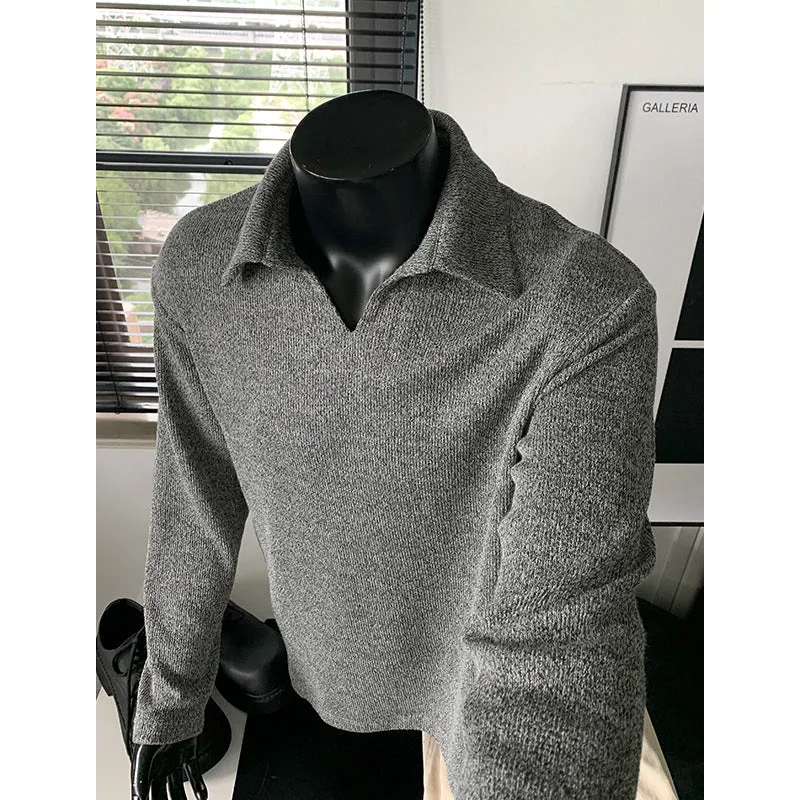 Herren Feinstrick-Polo-Pullover mit offenem Reverskragen und leichter Struktur Nord Taschen