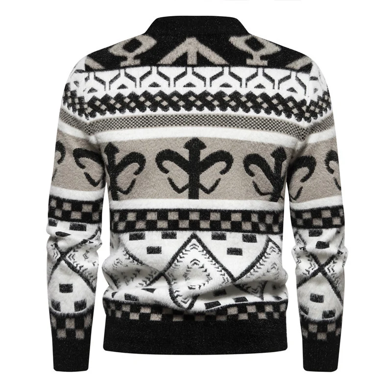 Herren Feinstrick-Mockneck-Pullover mit Jacquardmuster und gerippten Bündchen Nord Taschen