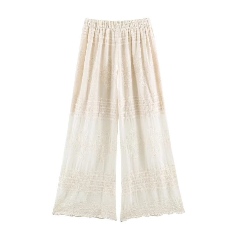 Damen Zweiteiliges Boho-Spitzen-Set mit bestickter Kapuzenbluse und weiter Plissee-Hose Nord Taschen