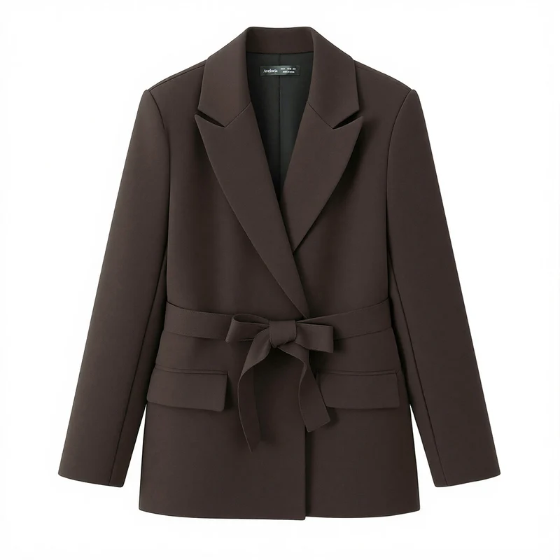 Damen Zweiteiliges Blazer-Set mit Wickelgürtel und weiter Bundfaltenhose Nord Taschen