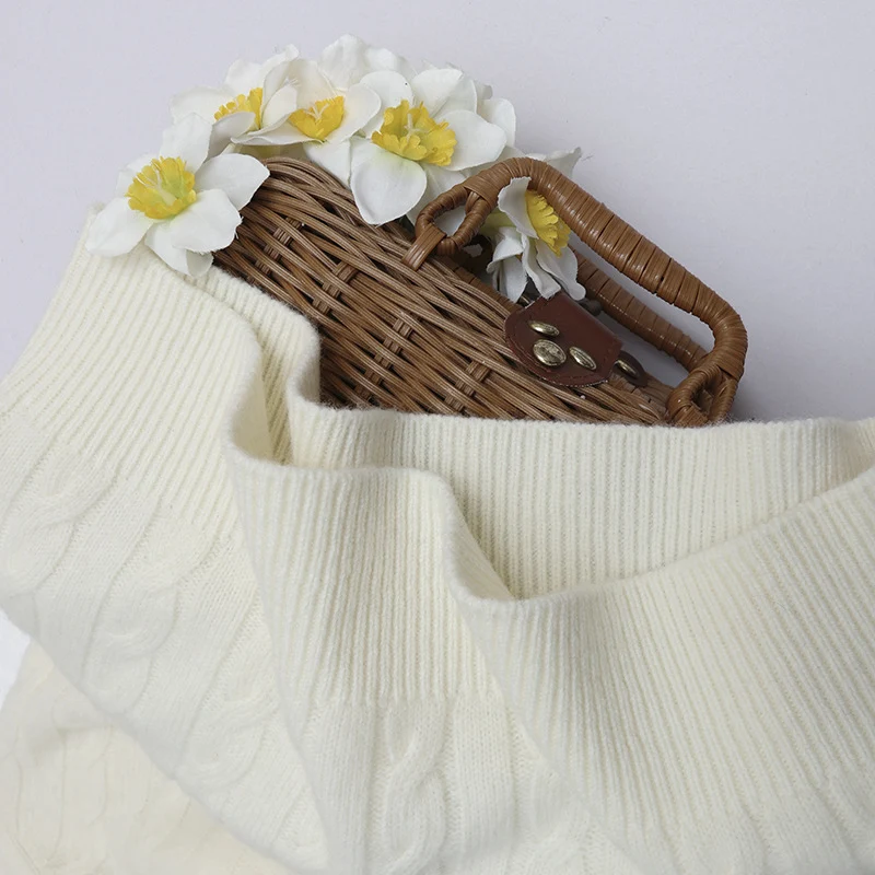 Damen Feiner Zopfmuster-Kabelstrickpullover mit Rundhalsausschnitt und Kaschmir‑Effekt Nord Taschen
