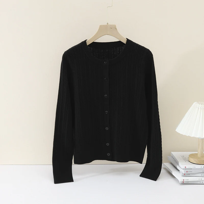 Damen Feiner Zopfmuster-Cardigan mit Rundhals und durchgehender Knopfleiste Nord Taschen