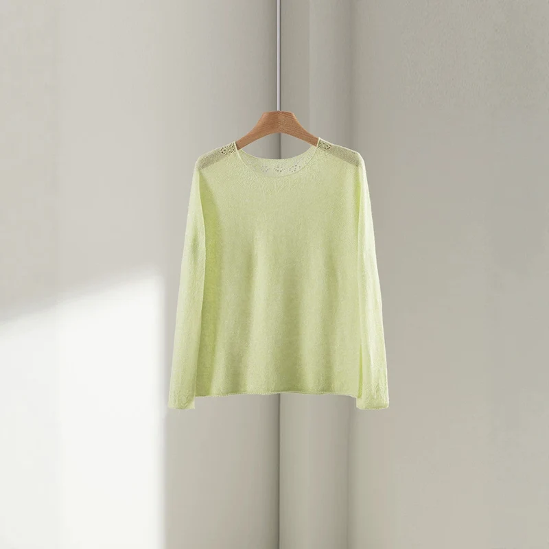 Damen Feiner Rundhals-Pullover mit Spitzenstrick-Detail Nord Taschen