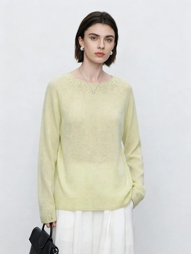 Damen Feiner Rundhals-Pullover mit Spitzenstrick-Detail Nord Taschen