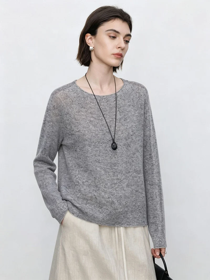 Damen Feiner Rundhals-Pullover mit Spitzenstrick-Detail Nord Taschen