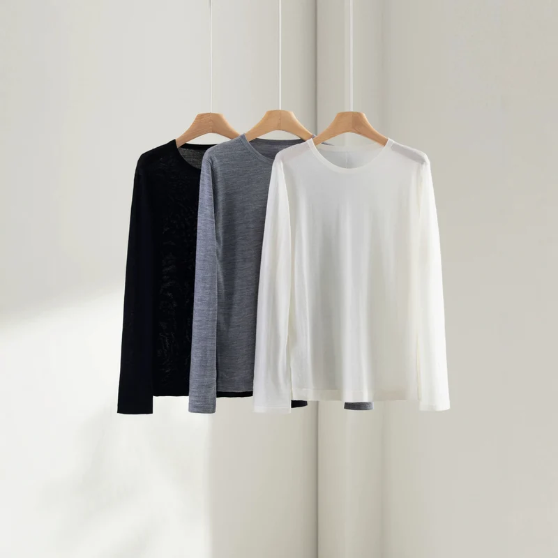 Damen Feiner Rundhals-Feinstrickpullover mit minimalistischer Silhouette und weichem Fall Nord Taschen