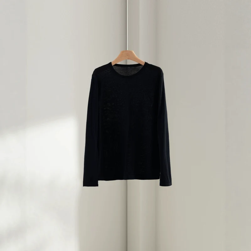Damen Feiner Rundhals-Feinstrickpullover mit minimalistischer Silhouette und weichem Fall Nord Taschen