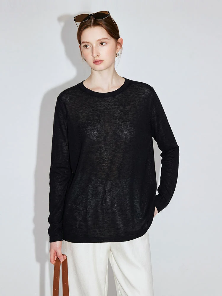 Damen Feiner Rundhals-Feinstrickpullover mit minimalistischer Silhouette und weichem Fall Nord Taschen