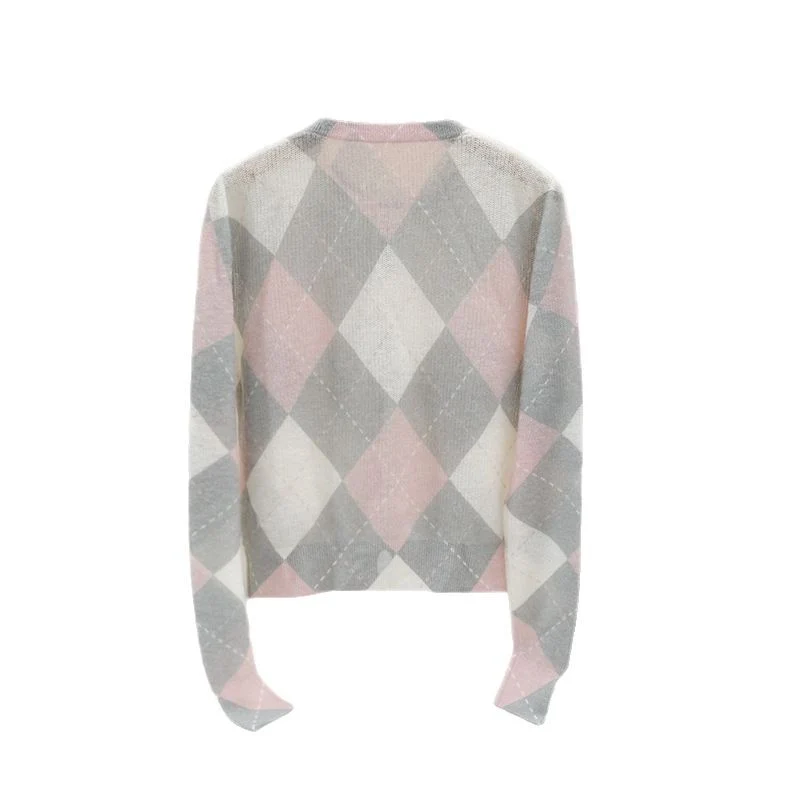 Damen Feiner Rundhals-Cardigan mit Rauten‑Argyle‑Muster aus leichtem Feinstrick Nord Taschen