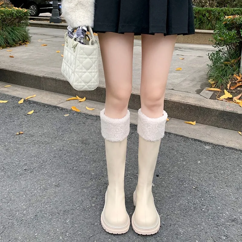 Damen Kniehohe Stiefel mit Teddyfutter-Bündchen und geformter Plateau-Sohle Nord Taschen
