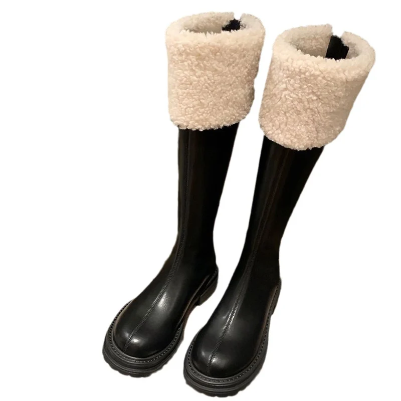 Damen Kniehohe Stiefel mit Teddyfutter-Bündchen und geformter Plateau-Sohle Nord Taschen