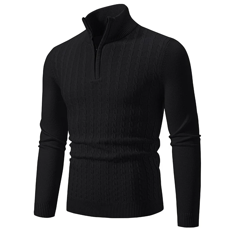 Herren Eleganter Zopfmuster-Halbzip-Pullover mit hohem Stehkragen und schmaler Passform Nord Taschen