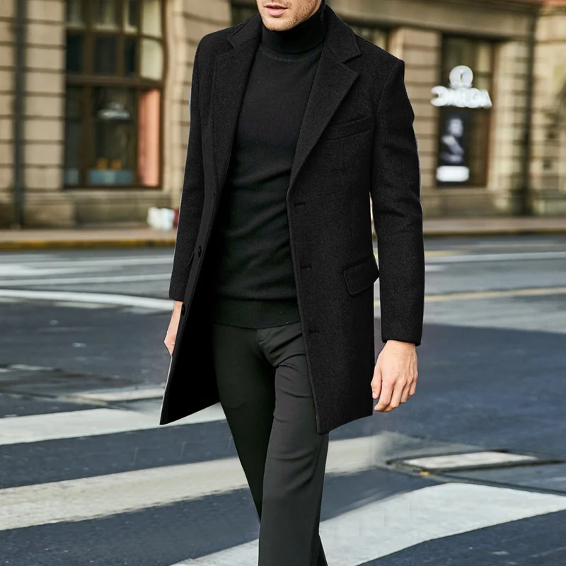 Herren Eleganter Wollmantel mit tailliertem City-Schnitt, Notch‑Revers und Pattentaschen Nord Taschen