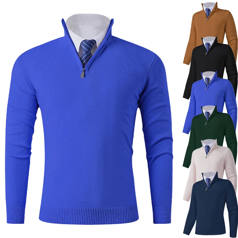 Herren Eleganter Feinstrick-Halbzip-Pullover mit Stehkragen, geripptem Saum und schmaler Silhouette Nord Taschen