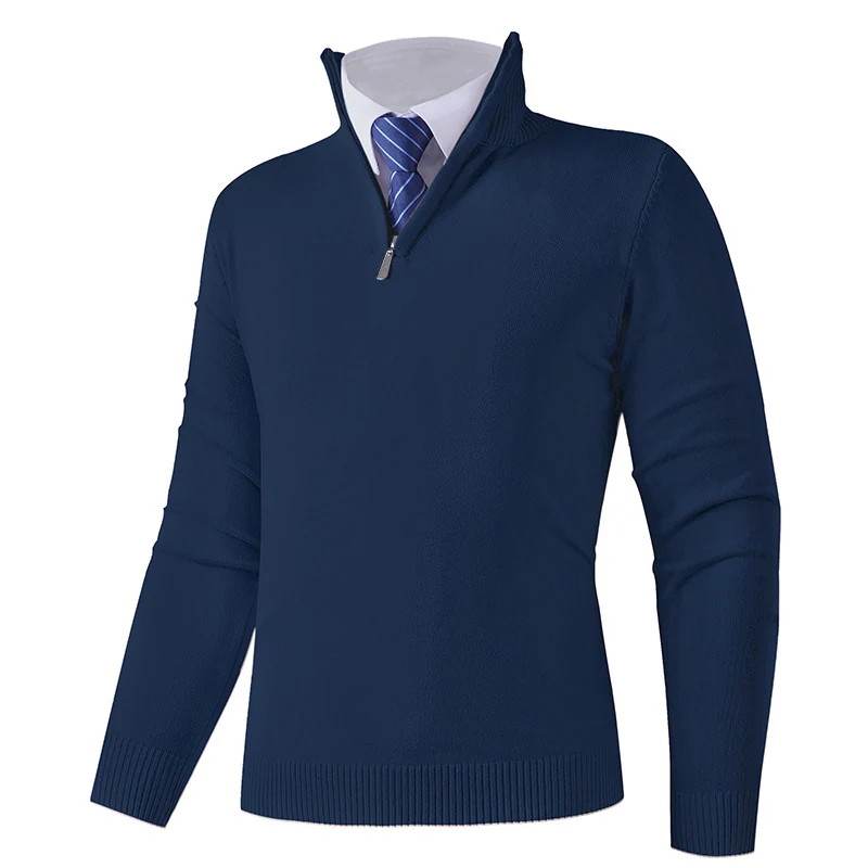 Herren Eleganter Feinstrick-Halbzip-Pullover mit Stehkragen, geripptem Saum und schmaler Silhouette Nord Taschen