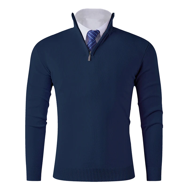 Herren Eleganter Feinstrick-Halbzip-Pullover mit Stehkragen, geripptem Saum und schmaler Silhouette Nord Taschen