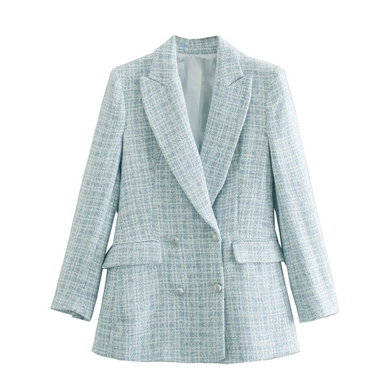 Damen Zweireihiger Bouclé-Blazer mit taillierter Silhouette und Pattentaschen Nord Taschen