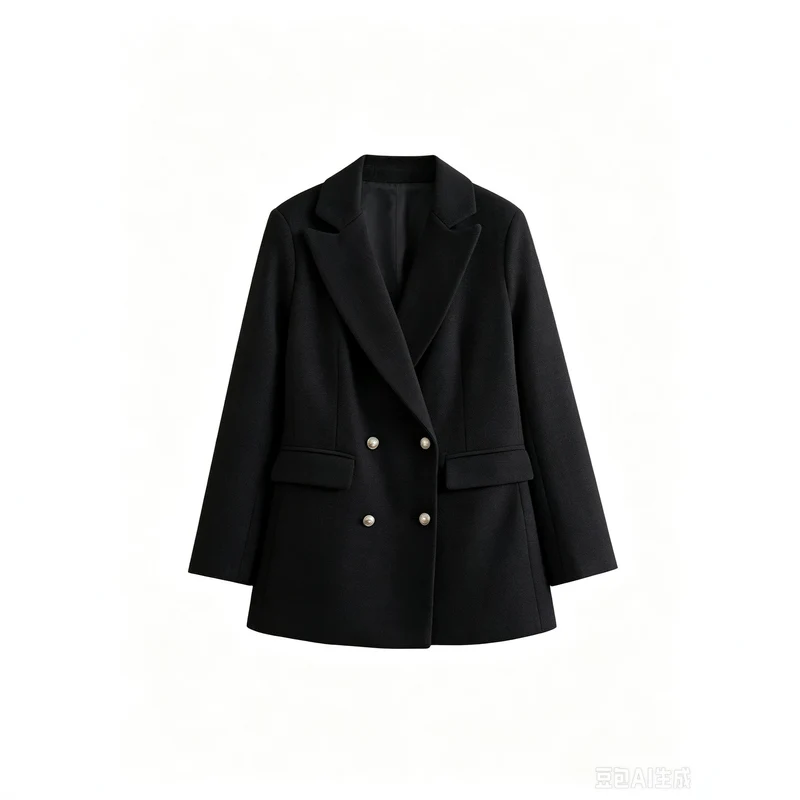 Damen Zweireihiger Bouclé-Blazer mit taillierter Silhouette und Pattentaschen Nord Taschen