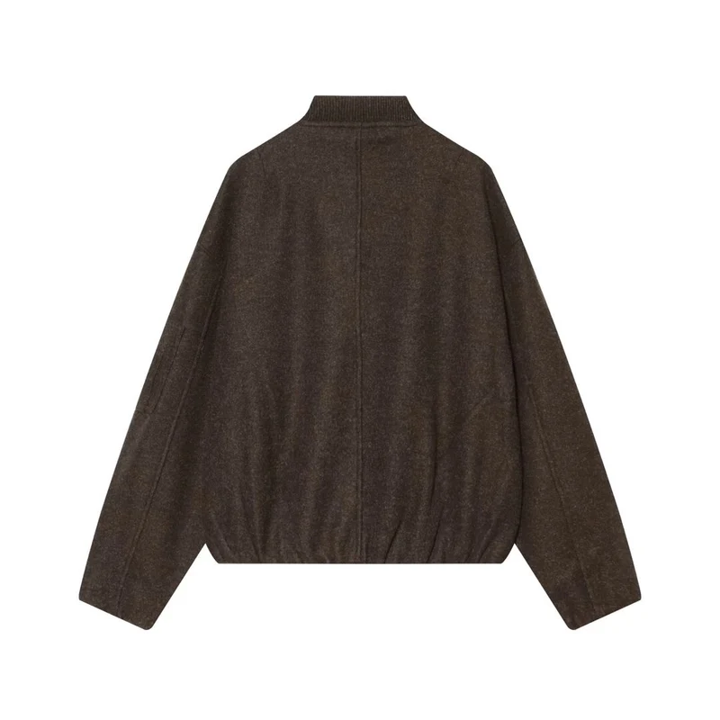 Damen Wollmix‑Bomberjacke im Oversized‑Boxy‑Schnitt mit Reißverschluss und Ärmeltasche Nord Taschen