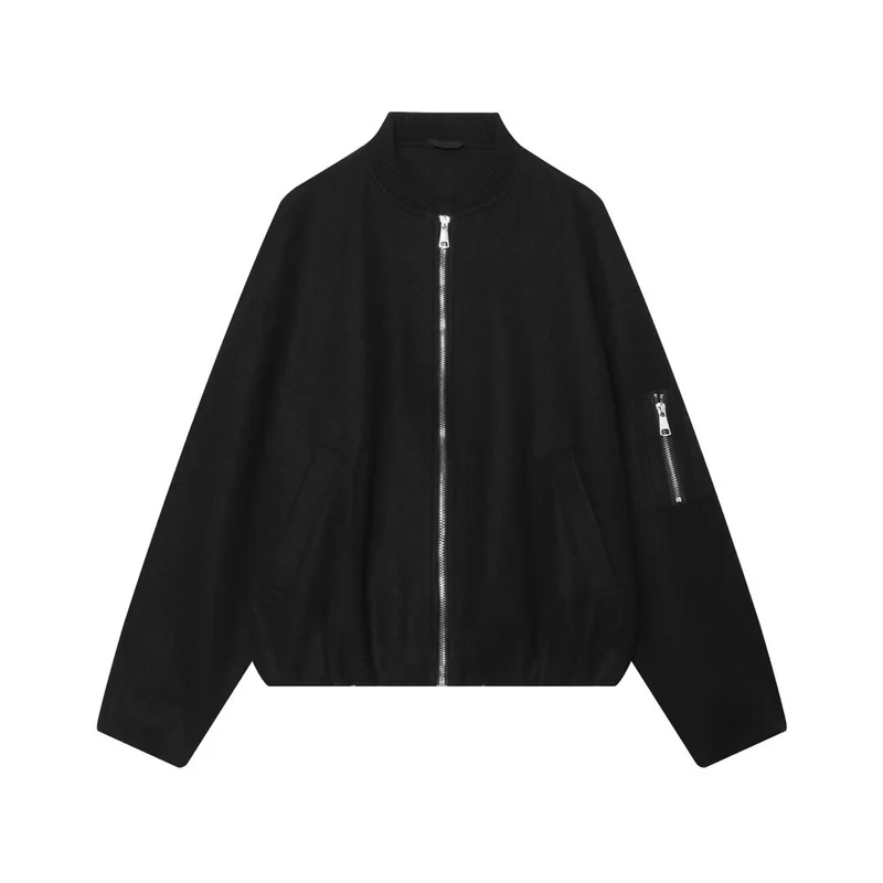Damen Wollmix‑Bomberjacke im Oversized‑Boxy‑Schnitt mit Reißverschluss und Ärmeltasche Nord Taschen