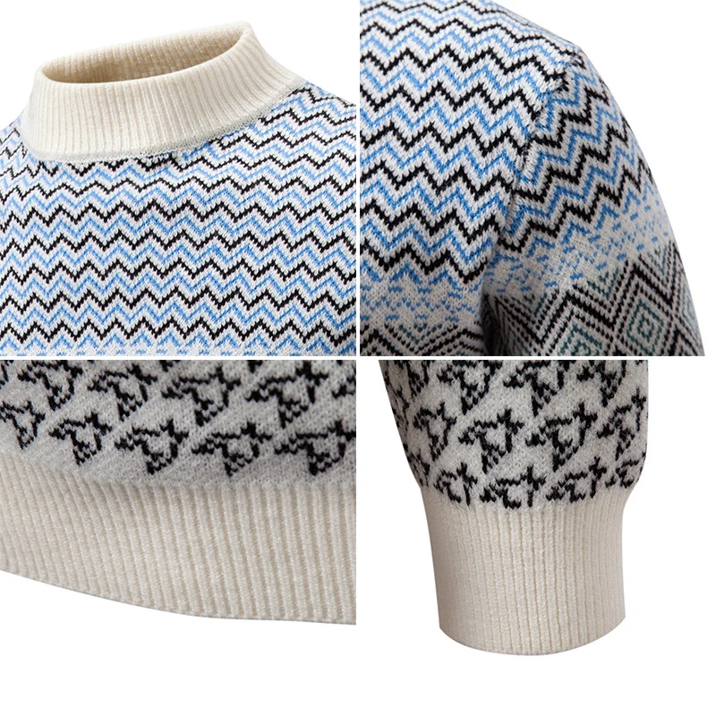 Herren Feinstrick-Mockneck-Pullover mit geometrischem Jacquard und gerippten Abschlüssen Nord Taschen