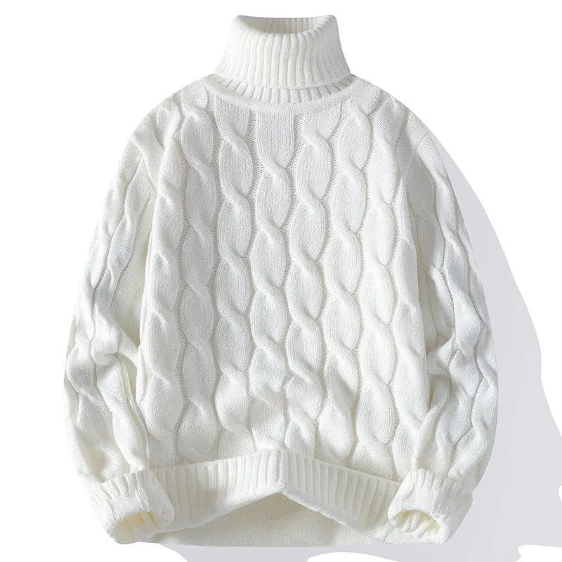 Damen Grobgestrickter Rollkragenpullover mit Zopfmuster und Oversize-Schnitt Nord Taschen