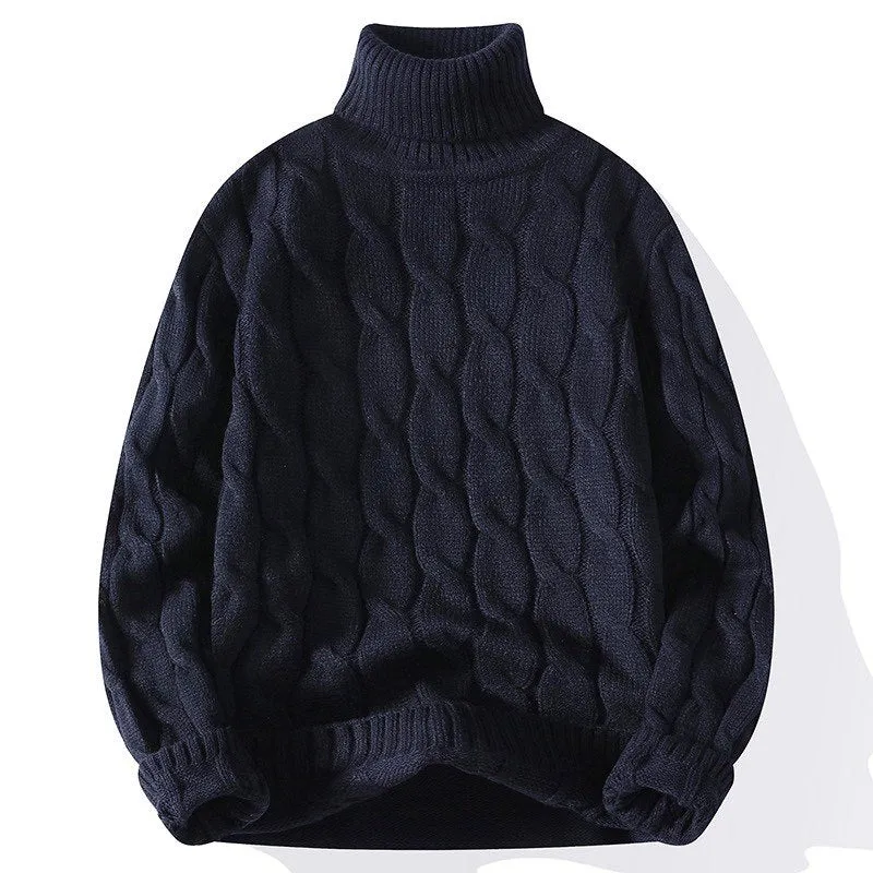 Damen Grobgestrickter Rollkragenpullover mit Zopfmuster und Oversize-Schnitt Nord Taschen