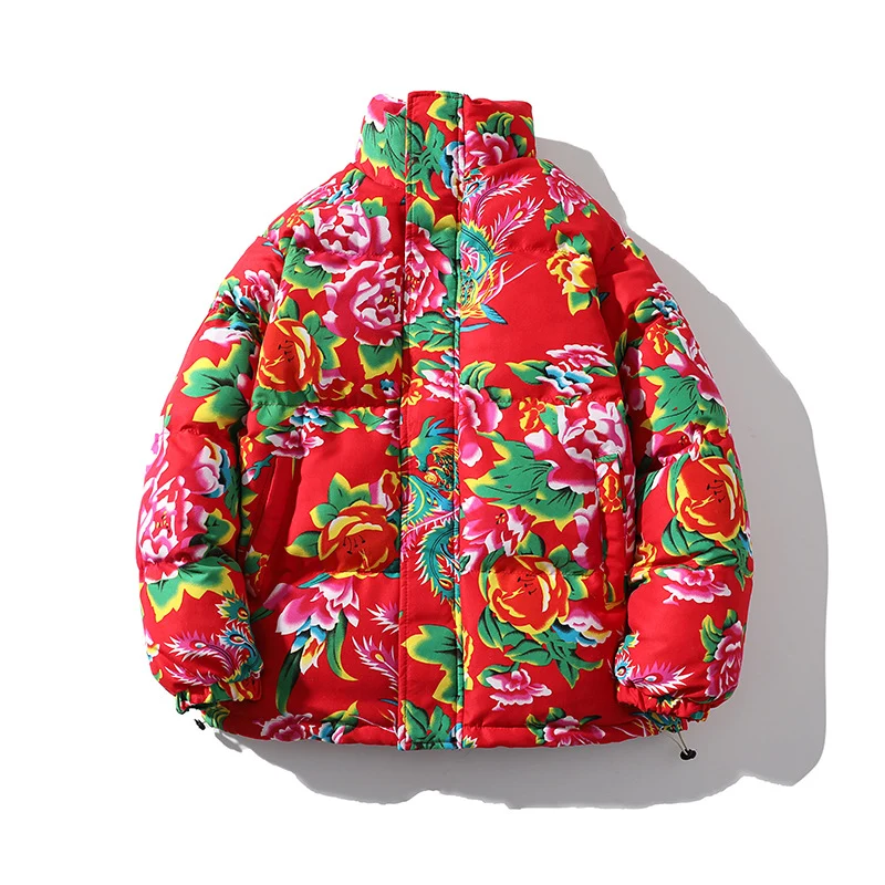 Damen Gefütterte gesteppte Pufferjacke mit großfloralem Print und Stehkragen Nord Taschen
