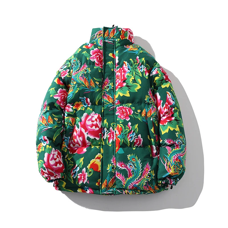 Damen Gefütterte gesteppte Pufferjacke mit großfloralem Print und Stehkragen Nord Taschen